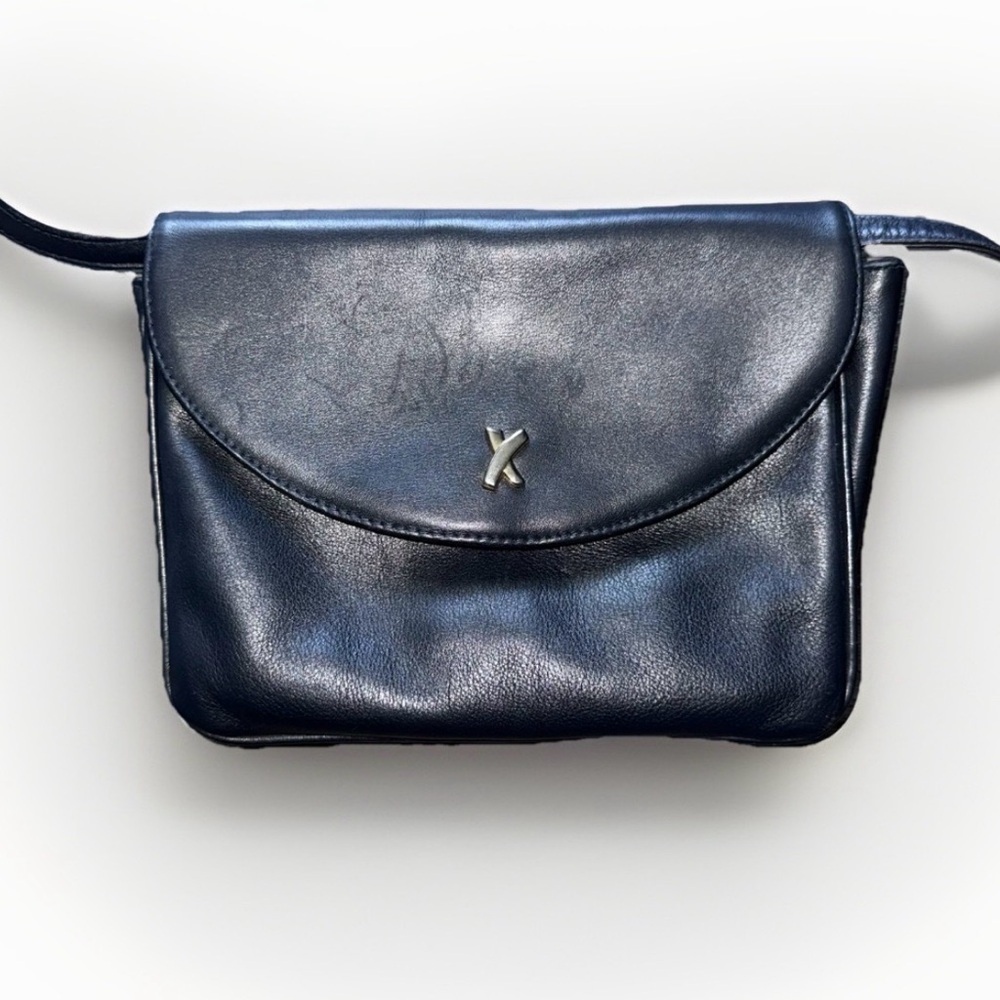 VTG PALOMA PICASSO ITALY BLACK LEATHER SHOULDER SLING HANDBAG Crossbody